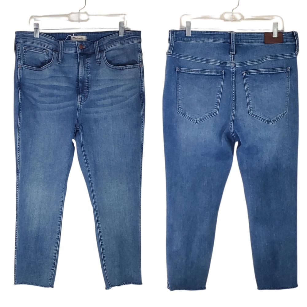 Madewell High Rise Roadtripper Raw Hem Cropped Denim Jeans 35" Daily Stretch